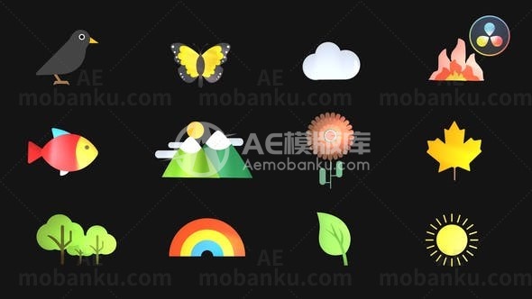 自然动画图标AE模板