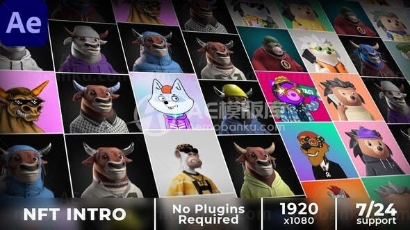 NFT元素包马赛克动画AE模板