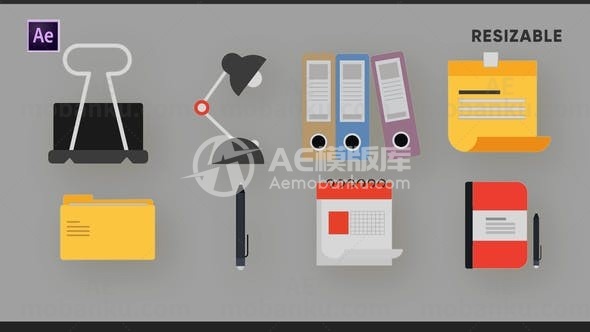 办公元素图标动画AE模板