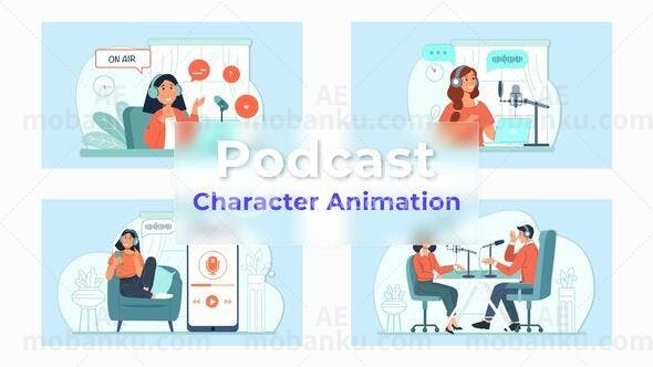 Pod Cast解释和动画场景包AE模板