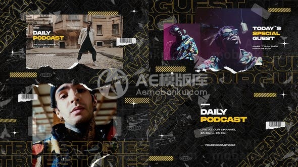 播客开场白/城市嘻哈促销/动态音乐脱口秀AE模板