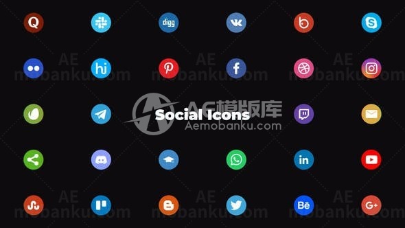 社交媒体图标动画AE模板