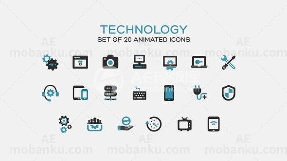 高科技技术icons动画AE模版