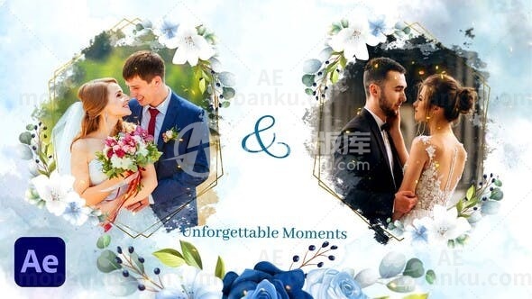 水彩花卉婚礼请柬AE模板