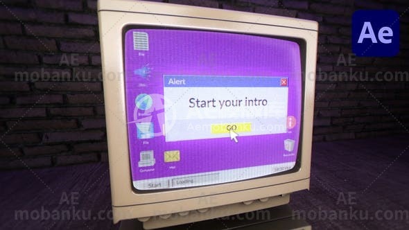 旧电脑故障信号干扰logo演绎AE模板
