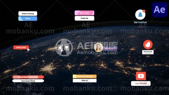 社交媒体订阅者字幕条动画AE模板