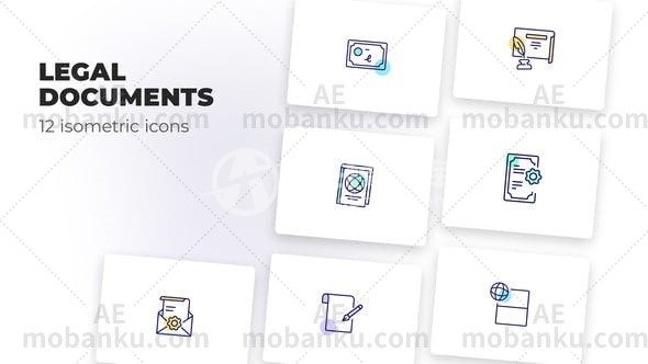27081法律文件图标动画AE模板Legal Documents – Оutline Icons