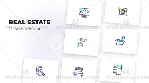 27083房地产icon图标动画AE模板Real Estate – Оutline Icons