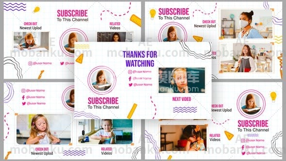 27107儿童学校活动结束AE模板Kids School Activities End Screen Templates