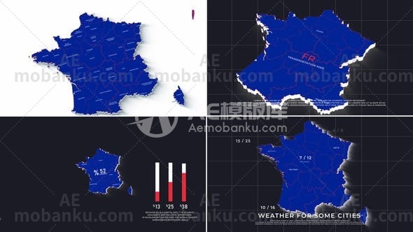 27128法国地图促销AE模板France Map Promo Ver 0.2