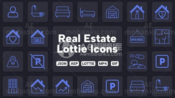 27135房地地产icon图标AE模板Real Estate Lottie Icons