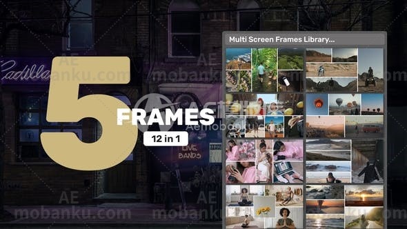 27166多屏幕视频开场AE模板Multi Screen Frames Library – 5 Frames