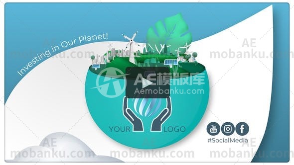 27187简洁logo演绎动画/绿色星球运动AE模板Clean Energy Logo Intro / Green Planet Campaign