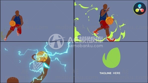 27191卡通篮球标志达芬奇模板Cartoon Basketball Logo for DaVinci Resolve