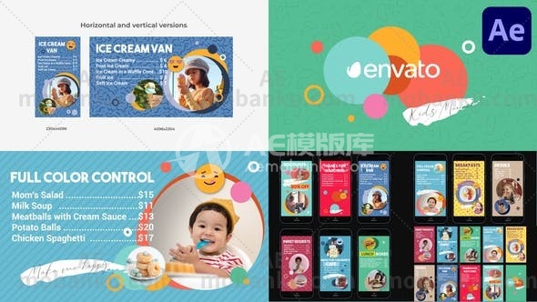 27204儿童咖啡厅餐后菜单AE模板Kids Cafe Menu for After Effects