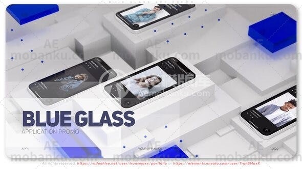 27213蓝色玻璃应用促销动画AE模板Blue Glass App Promo