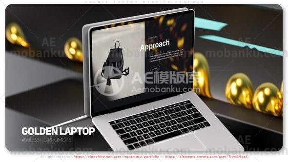 27217黄金笔记本电脑网站推广AE模板Golden Laptop Website Promote