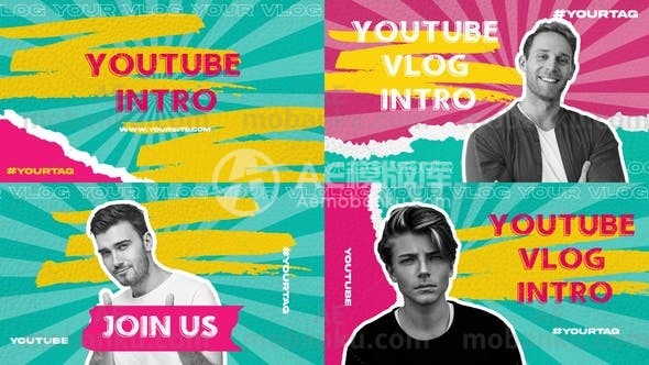 27222彩色背景刷动画AE模板Colorful Background Brush Youtube Intro