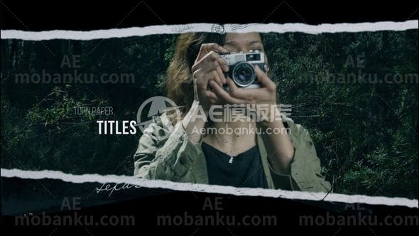 27224撕破的纸片文字标题动画AE模板Torn Paper Film Titles