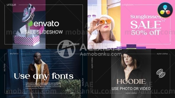 27233时尚销售图文展示达芬奇模板Stylish Sale Slideshow | DaVinci Resolve