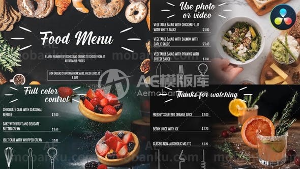 27240食物菜单创意达芬奇模板Food Menu Slideshow for DaVinci Resolve