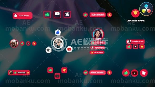 27290创意达芬奇模板Subscriber Buttons for DaVinci Resolve