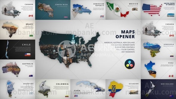 27291创意达芬奇模板Maps Opener – Americas | Australia | New Zealand