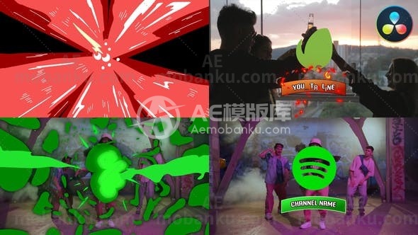 27294漫画爆炸logo演绎视频开场动画AE模板Comic Explosion Logo Opener for DaVinci Resolve