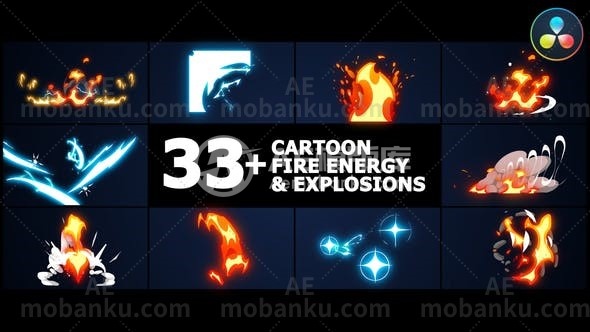 27302卡通火能量和爆炸达芬奇模板Cartoon Fire Energy And Explosions | DaVinci Resolve