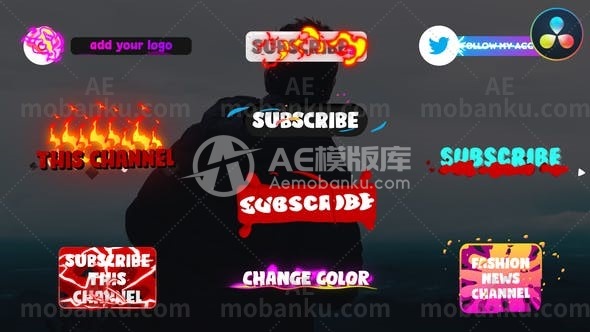 27303社交媒体订阅按钮达芬奇模板Social Media Subscribe Buttons | DaVinci Resolve