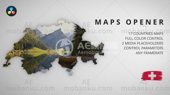 27308地图视频开场动画达芬奇模板Maps Opener – Western Europe