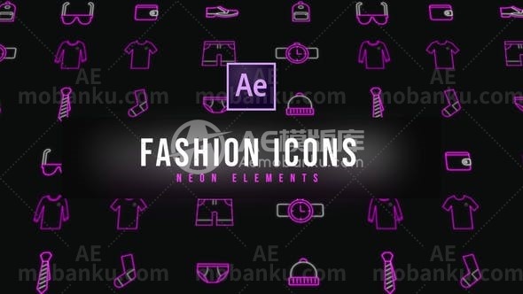 27341时尚霓虹灯图标AE模板Fashion Neon Icons | Resizable