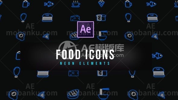 27342食品霓虹灯图标AE模板Food Neon Icons | Resizable