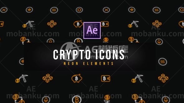 27368霓虹灯图标动画AE模板Crypto Neon Icons | Resizable