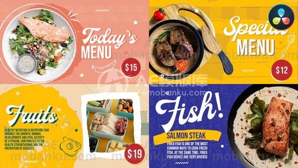 27422餐厅食物菜单达芬奇模板Restaurant Food Menu | DaVinci Resolve