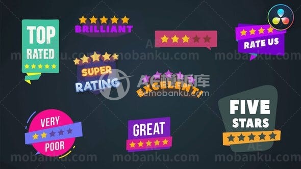 27425五星评级徽章达芬奇模板Five Stars Rating Badges [Davinci Resolve]
