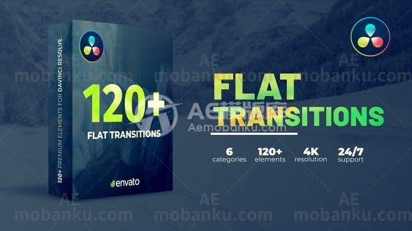 27427扁平化转场过渡达芬奇模板Flat Transitions | DaVinci Resolve