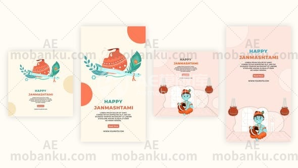 27468Instagram故事AE模板Happy Janmashtami Celebrate Instagram Story and  Post