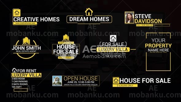 27492简洁房地产字幕条动画AE模版Clean Real Estate Lower Thirds