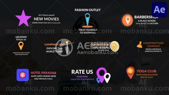 27506创意文字标题动画AE模版Location Titles 3D for After Effects