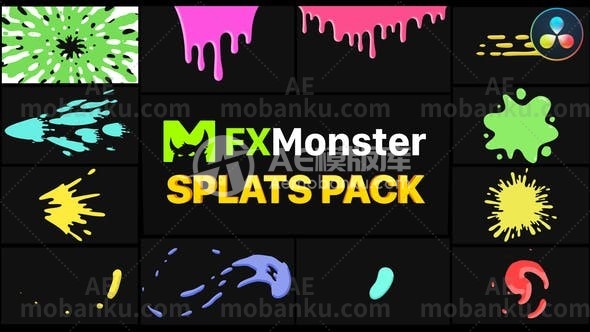 27542创意视频包装AE模版Splats Pack | DaVinci Resolve