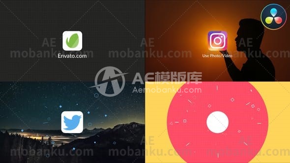 27543平面标志logo演绎动画AE模版Flat Logo for DaVinci Resolve