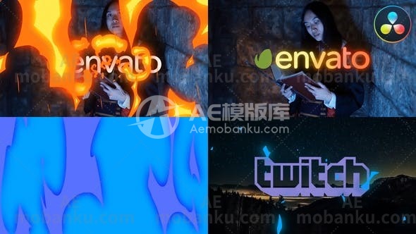 27548卡通火焰燃烧logo演绎动画AE模版Cartoon Fire Logo Opener for DaVinci Resolve