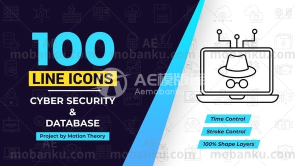 27552100网络安全和数据库行图标AE模版100 Cyber Security & Database Line Icons