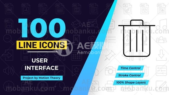 27556100用户界面线图标AE模版100 User Interface Line Icons