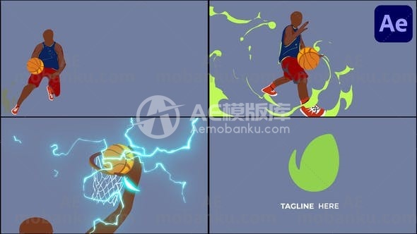 27575卡通篮球logo演绎动画AE模版Cartoon Basketball Logo for After Effects