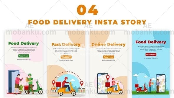 27587在线快餐配送Instagram故事AE模版Online Fast Food Delivery Instagram Story