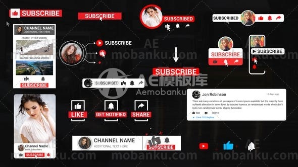 27590创意视频AE模版Youtube Notification Pack