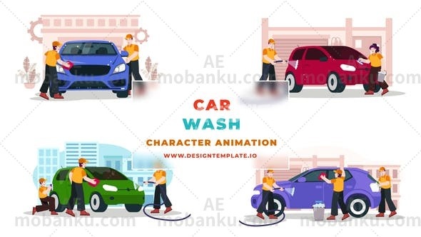27597车辆洗车人物动画AE模版Vehicle Car Washing Character Animation