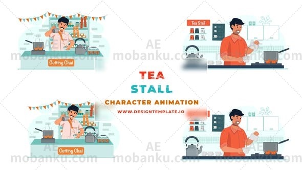 27602热切茶摊动画AE模版Hot Cutting Tea Stall Animation